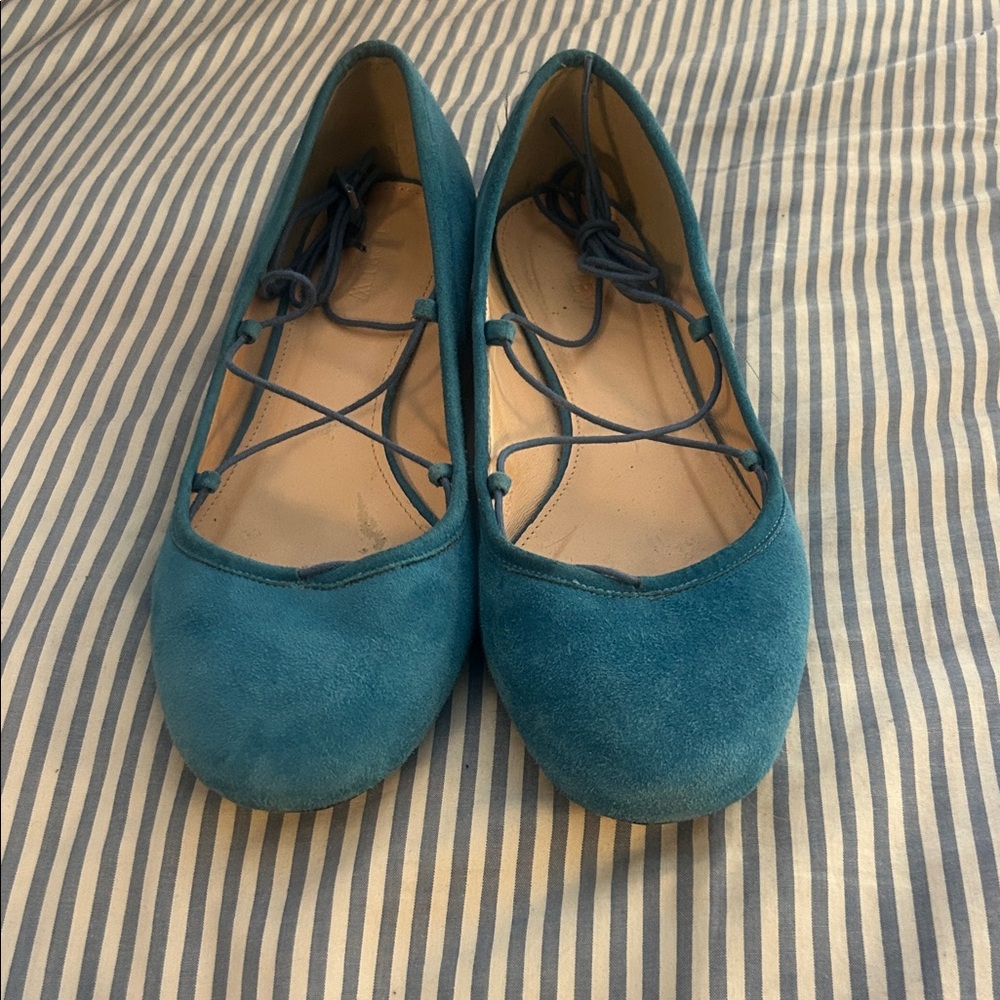 J Crew suede ankle tie ballet flats